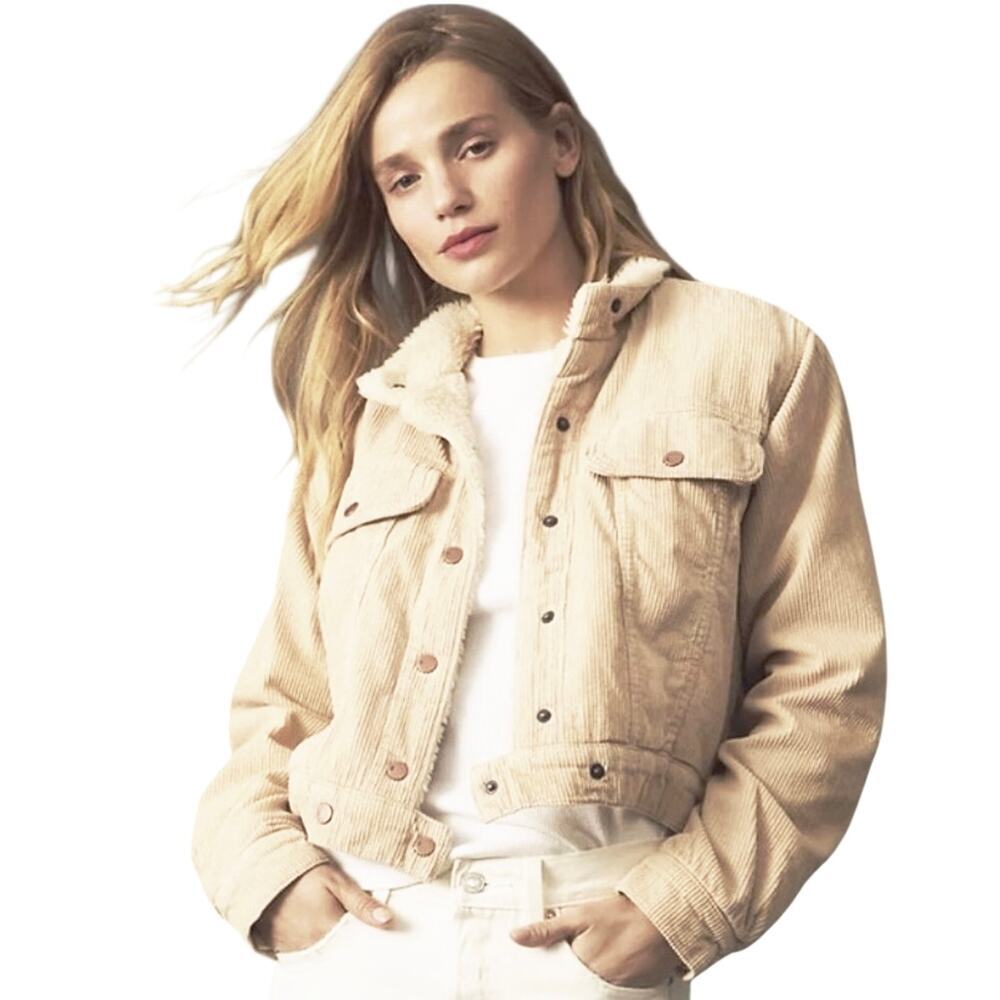 ANTHROPOLOGIE PILCRO Women’s Shrunken Sherpa Lined Tan Corduroy Jacket